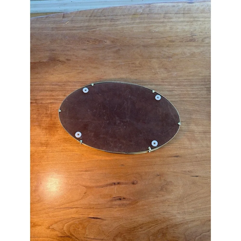 Vintage Mid-Century Hollywood Regency Oval Brass Mirrored Vanity Tray